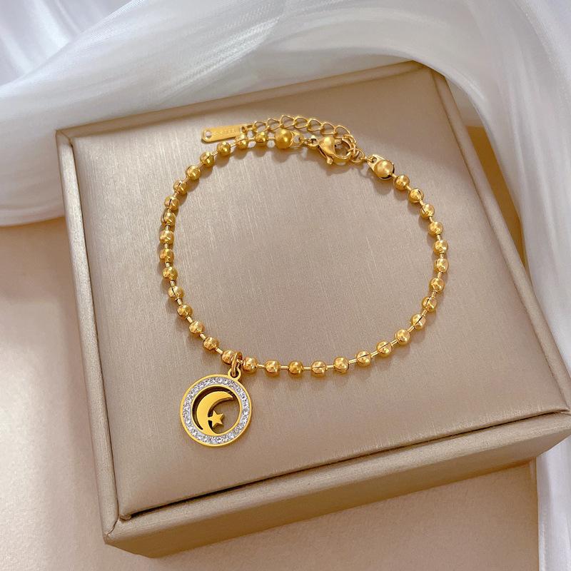 Dongmen Personality Star Moon Mud Diamond Round Bead Furnace Gold Bracelet Female Retro Girlfriend