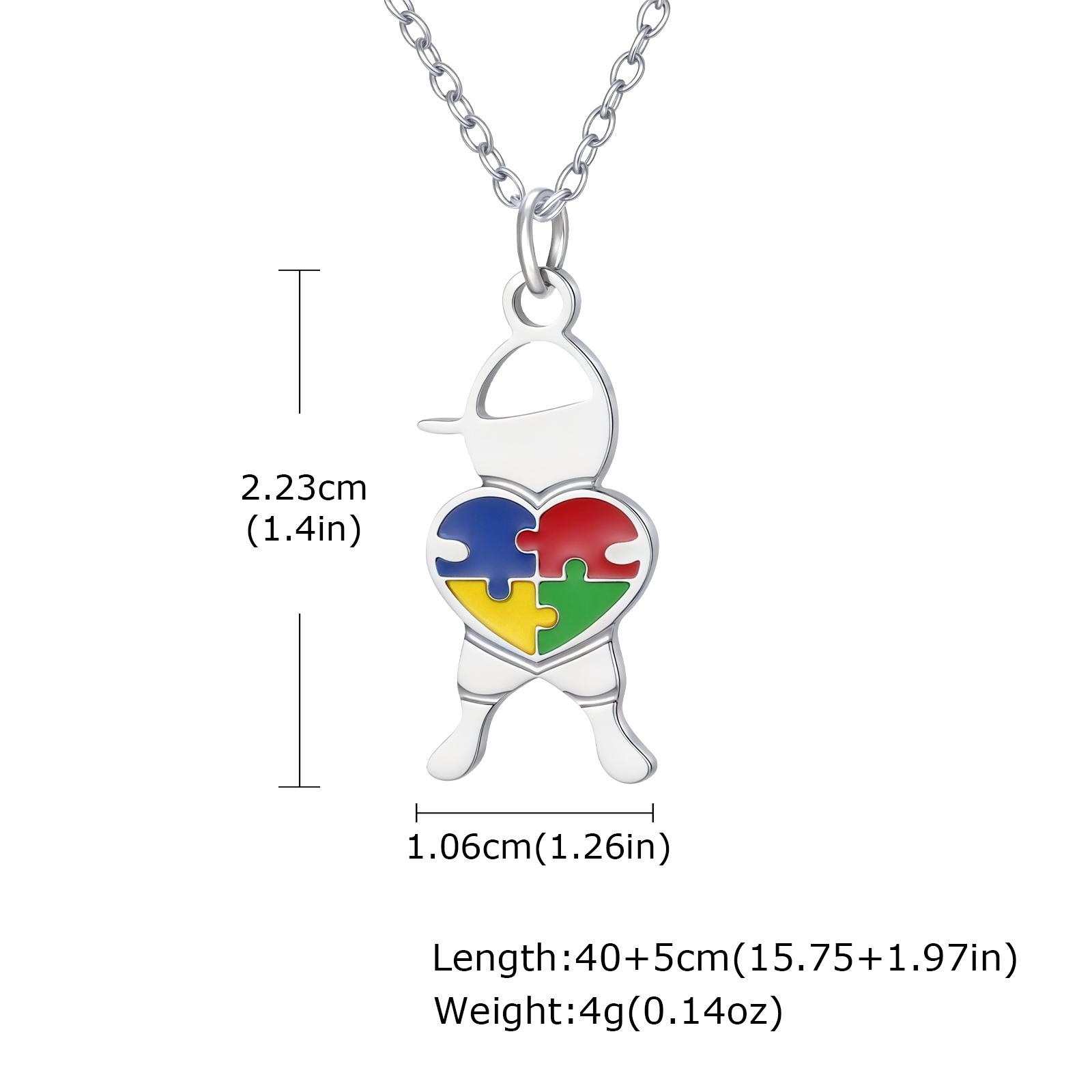 

Stainless Steel Jewelry Heart Puzzle Boy&Girl Shaped Pendant Necklace Autism Awareness Silver Color Chain Necklace for Women