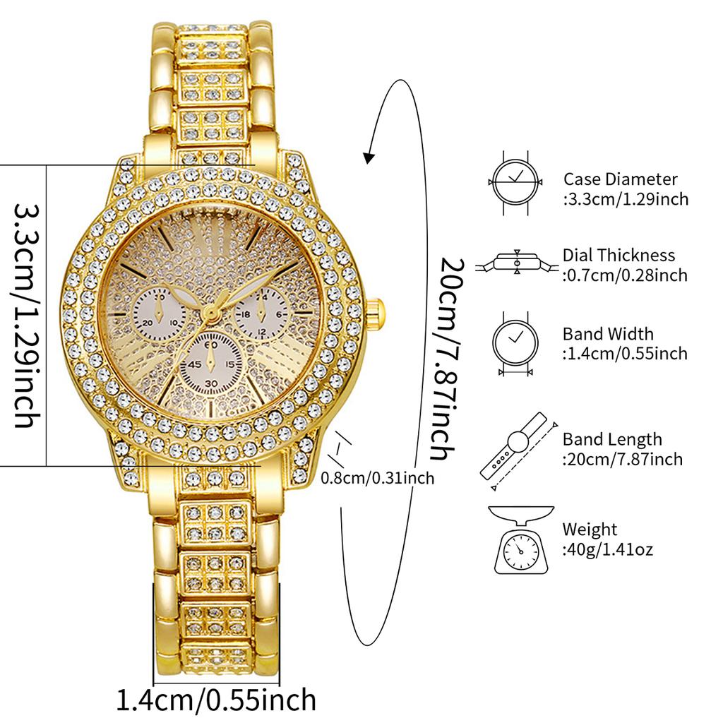 Xiaomi Luxury Full Diamond Women Watches Fashion Decorative Three-eyes Ladies Quartz Wristwatch Reloj Mujer Girls Clock (Without Box)