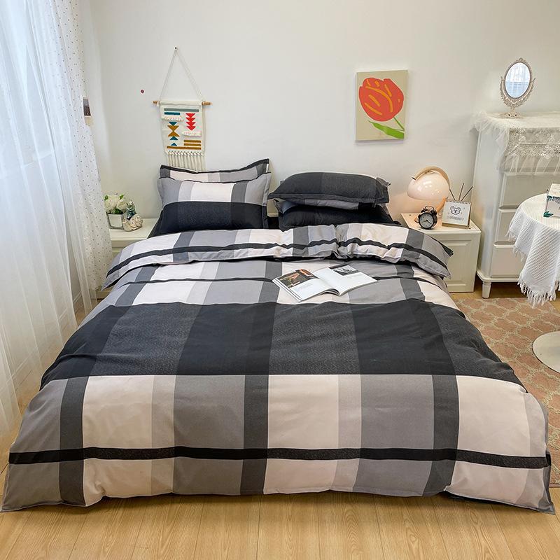 3/4Pcs Bedding Set, Line Block Print Duvet Cover with Sheet Pillowcases Comforter Quilt Cover Single Double Bed