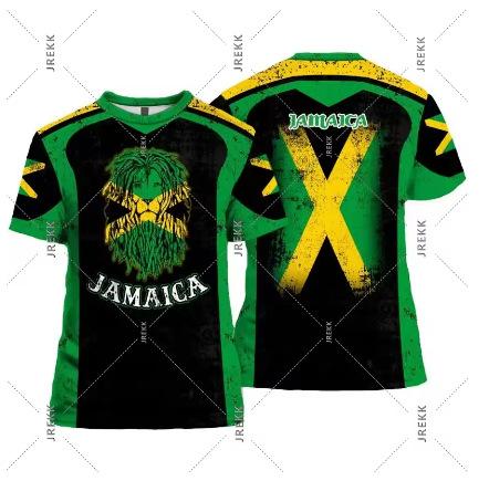 Fashion Women's T-Shirt Jamaica Lion Logo T-Shirt Men's Women's Graffiti Art Flag Short Sleeve Pride T-Shirt Fashion Summer New Street