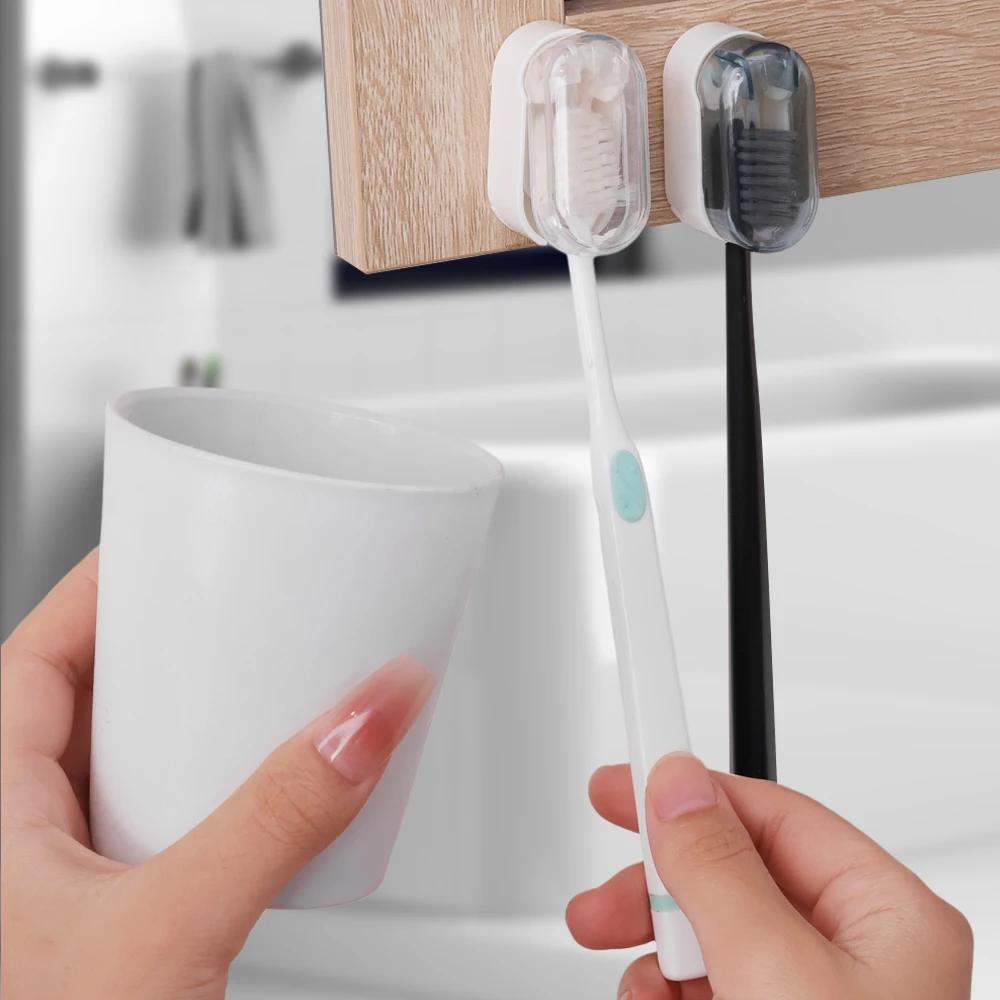 1-5Pcs Toothbrush Holders With Cover Punch-free Wall-mounted Toothbrush Holders Self-adhesive Dust-free Bathroom Storage Racks