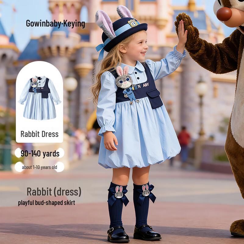 Ключевое платье-рубашка с кроликом-полицейским для девочек 110