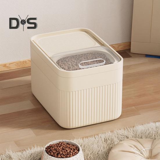 Grain Storage Barrel with Built-in Measuring Cup Clear Cover Large Capacity Wide Mouth Airtight Pet Food Container