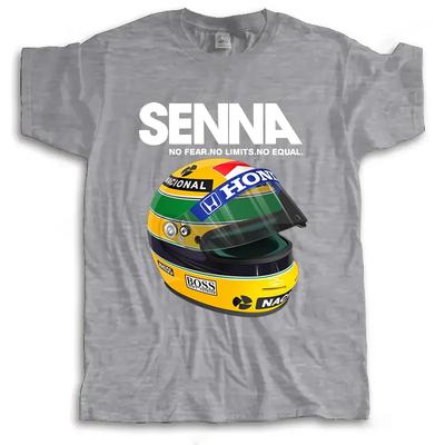 Camiseta Masculina de Verão de Algodão Ayrton Senna Capacete Camiseta Tops Roupas 1 Carro de Corrida Homem Gola Redonda Manga Curta Camiseta Popular Tamanho Grande
