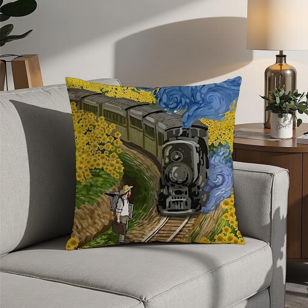 Starry Sky Van Gogh Art Oil Painting Pillow Case 3D Print Polyester Fiber 40*40Cm Home Sofa Throw Decoration Festival Gift