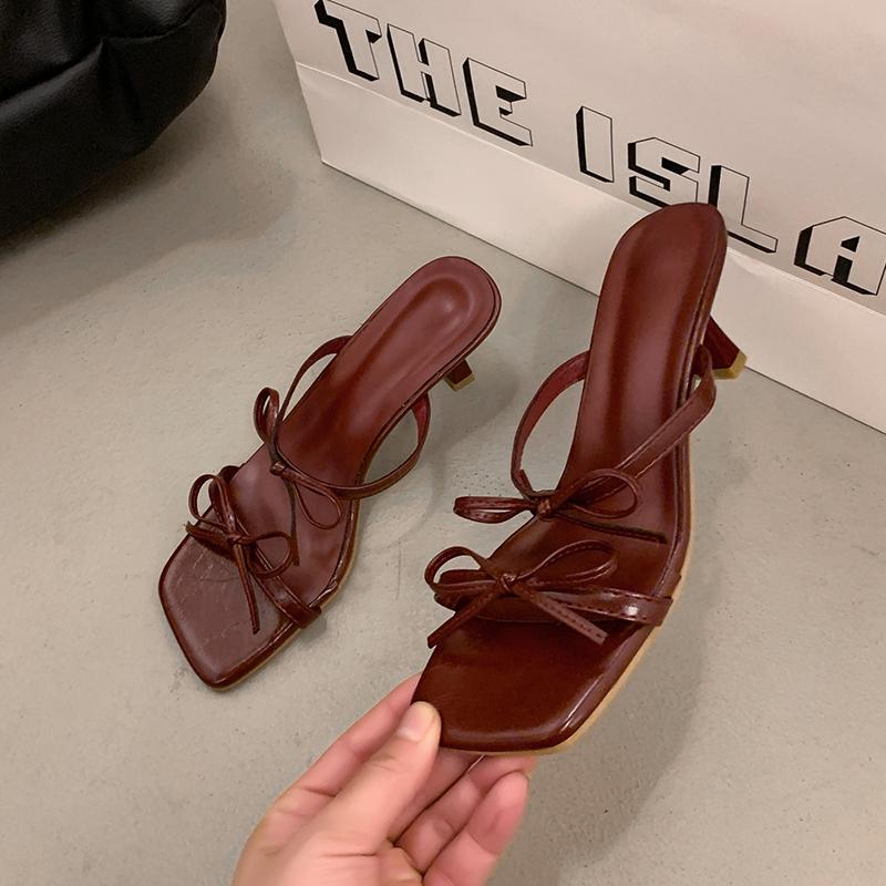 Fashion 2025Summer  New Outdoor Square Toe Thin Heel Slippers for Women Dress Party Heeled Shoes