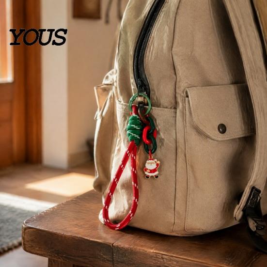 Braided Rope Lanyard Christmas Wristlet Keychain, Keychain with Santa Snowman Xmas Decorative Reindeer Charm, for Backpacks Hangbags Festive