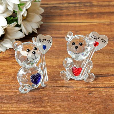 Figurka jasného medvěda Valentýnský dárek Miluji tě Umělá ozdoba křišťálového medvěda Sběratelská stolní socha medvěda na svatbu Dárek k narozeninám