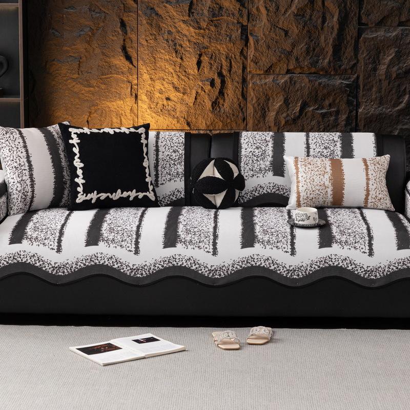 Summer Striped Ice Silk Sofa Cushion, Mat Cushion, High-Grade Leather Sofa Cover  New Non-Slip Cover Towel