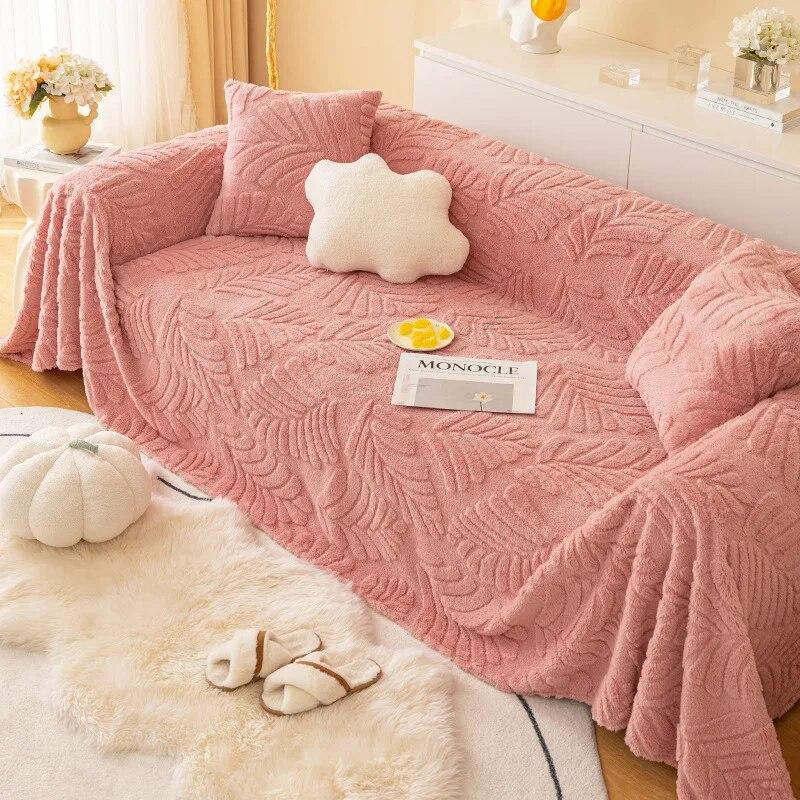 Winter Sofa Cushion Bubble Plush Sofa Cover Cloth Towel New Winter Thickened Warm and Non Slip Plush Cushion