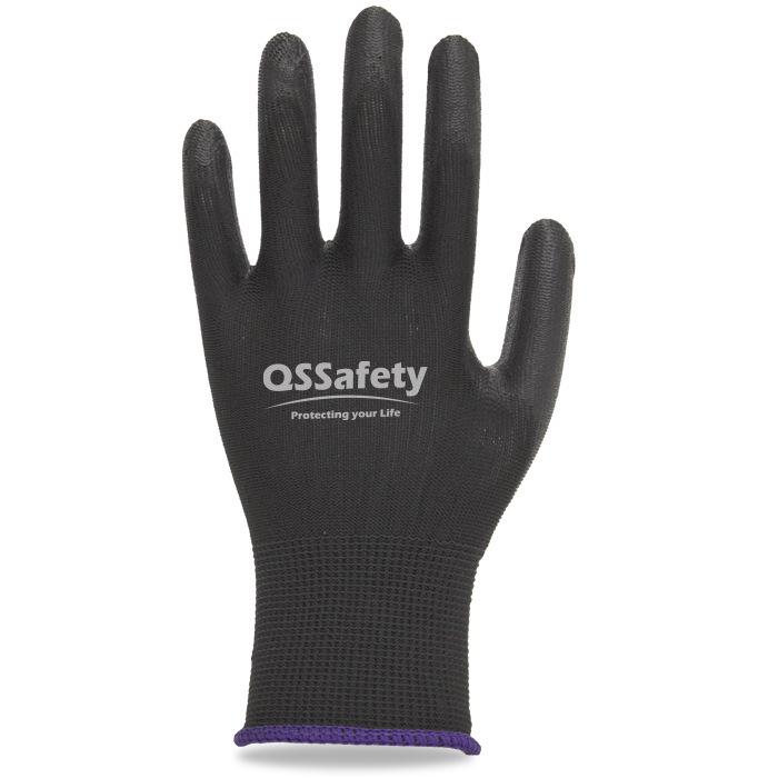 Black PU Labor Protection Gloves - Wear-Resistant, Breathable Work Gloves for Construction and Electronics.