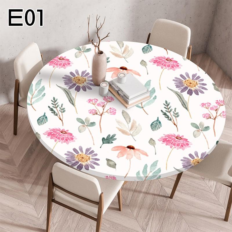 1PC Waterproof Floral Tablecloth Round Fitted Elastic Edged Tablecloth Picnic Table Cover Farmhouse Decorations Picnic Kitchen