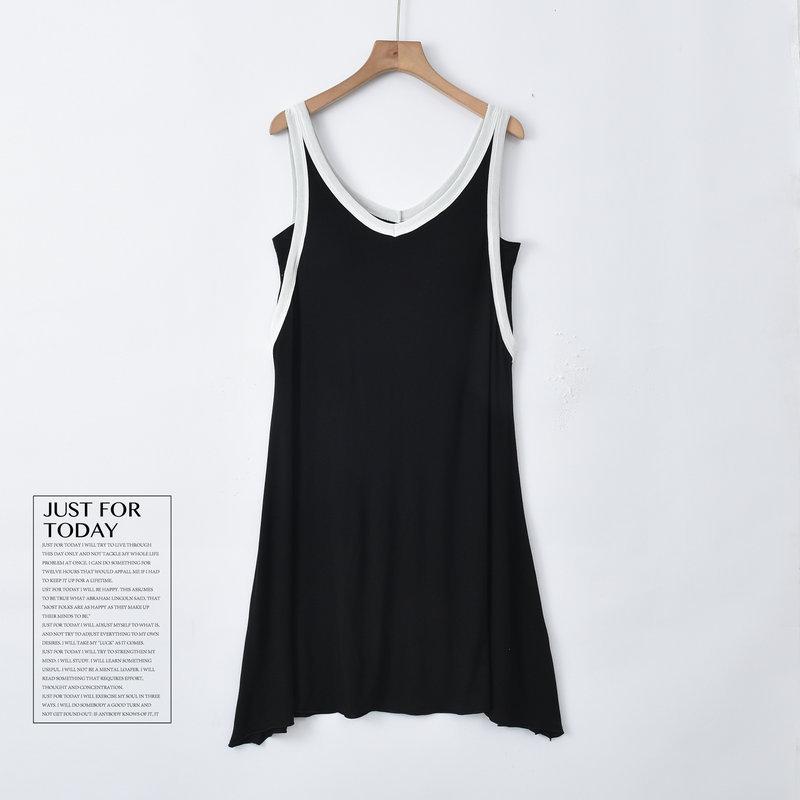 Women's Summer Modal Sleeveless Nightdress with Chest Pad - Breathable, Thin, Contrast Color