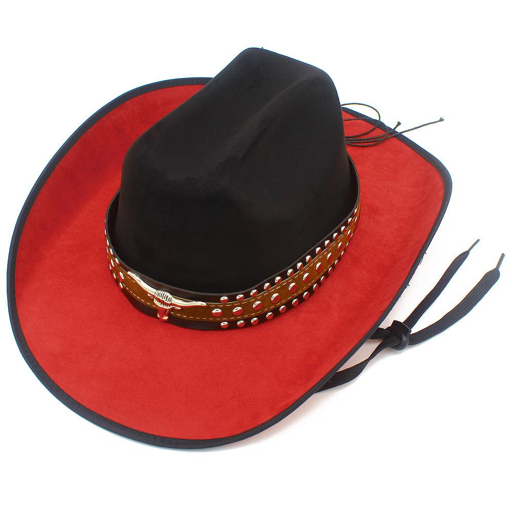 Retro Contrasting Western Style Cowboy Hat, High-end Suede Cow Head Decorative Wide-brimmed Sun Hat, British Style Jazz Hat