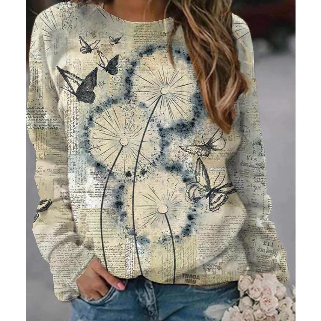 

Женский пуловер, модная толстовка с длинным рукавом и круглым вырезом с цветочным принтом S