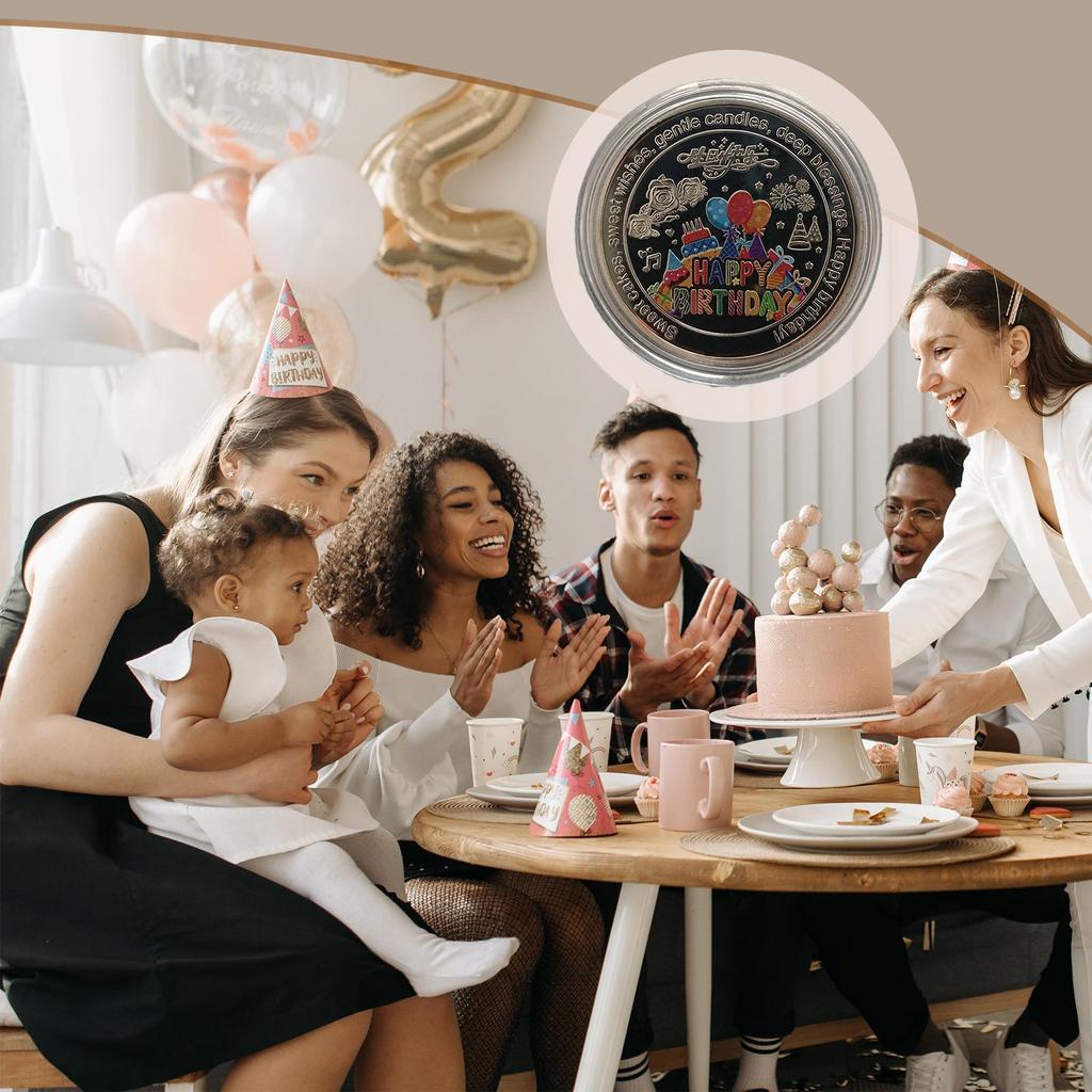 Happy Birthday Coin Funny Challenge Coin Cake Coin Colorful Commemorative MedalFor Children's Birthday Gifts