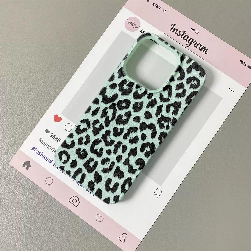 Black Leopard Print Trendy Brand Full Wrap TPU Lychee Texture Phone Case for Iphone 16 15 14 13 12 11 Pro Max Protective Cover