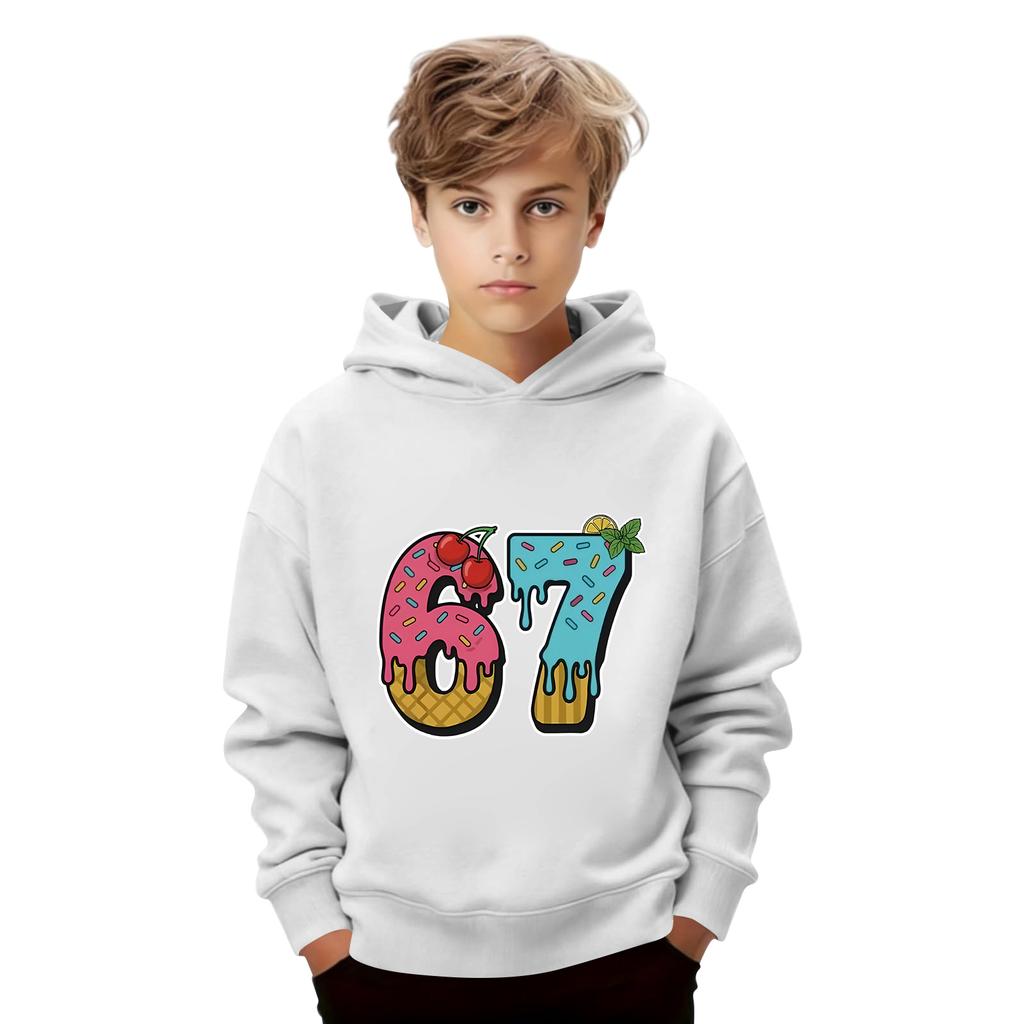 Çocuk Uzun Kollu Bol Kesim Baskılı İpli Kapüşonlu Sweatshirt