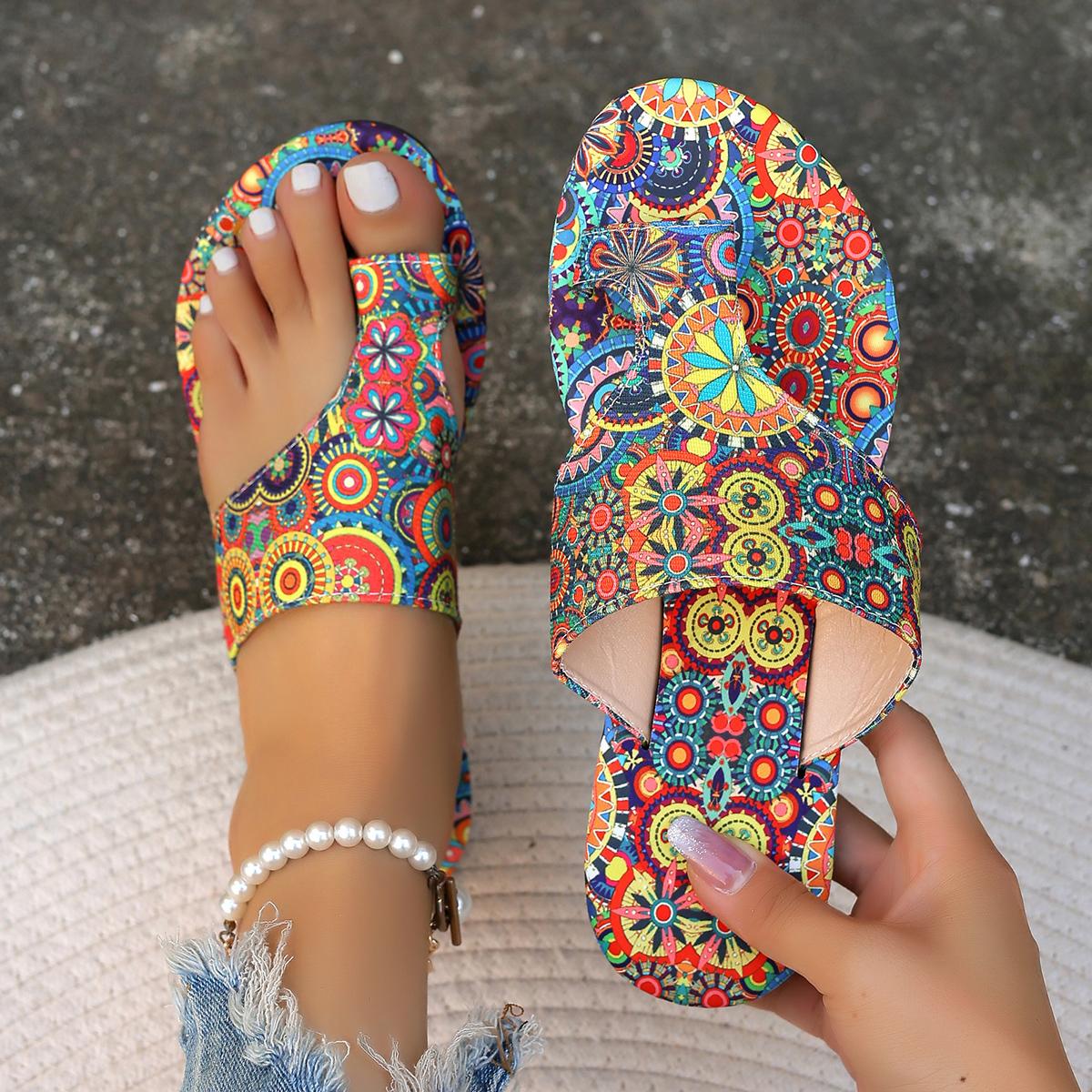 

Women Slippers Bohemian Flower Pattern Sandals Casual Lightweight Shoes Flip Flops Fashion Big Size Slippers Home Slides Women 36