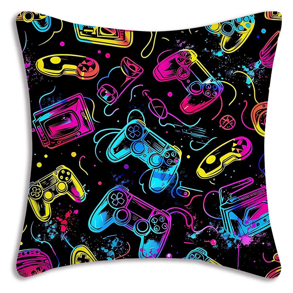 Hot Colorful Game Gamepad Pillow Covers Cartoon Sofa Decorative Home Double-Sided Printing Short Plush Cute Cushion Cover