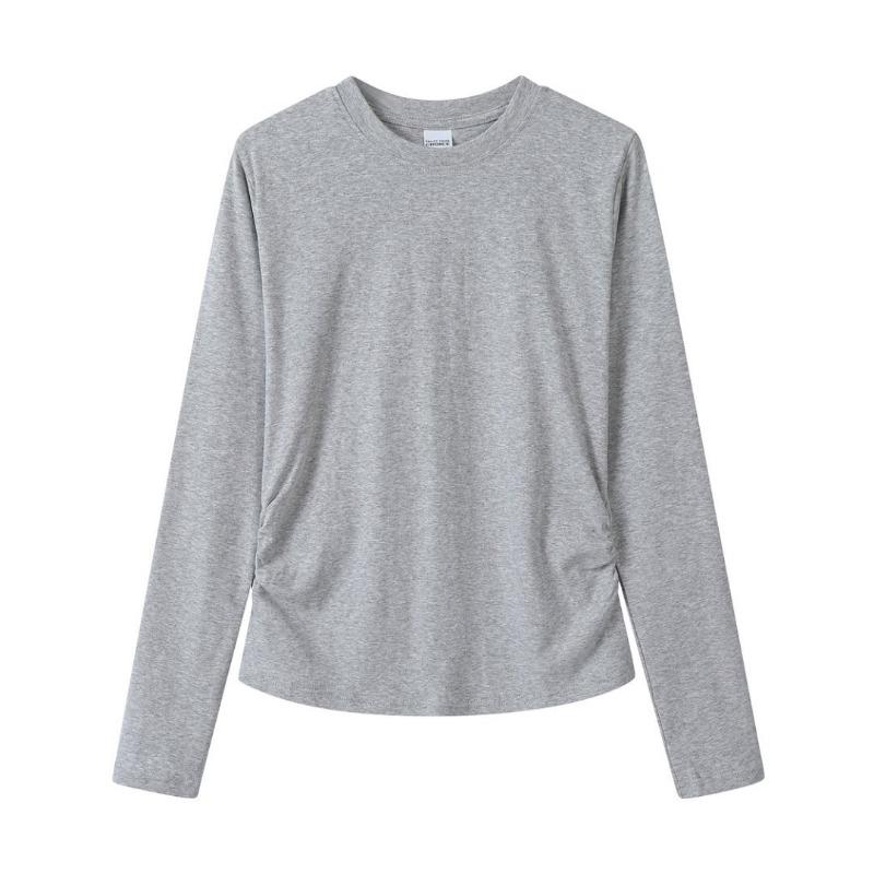 Autumn gram elastane yarn women's waist slim slim slim crew neck shirt bottoming shirt top casual long sleeves