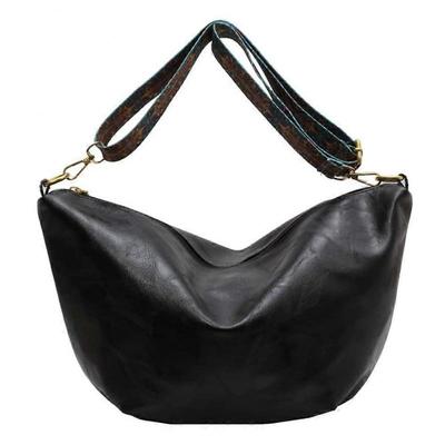 Umhängetasche für Damen, Modische lässige Schultertasche, Verstellbarer Riemen, Großes Fassungsvermögen, Unifarben Schwarz für Wochenendreisen