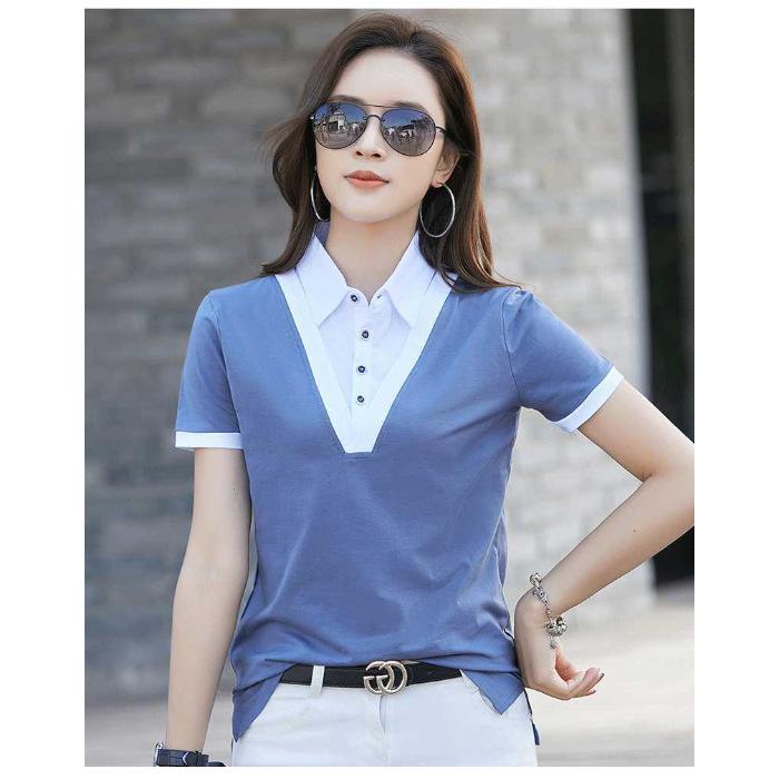 Fake two-piece bottoming shirt femininity polo collar short-sleeved top women's t-shirt