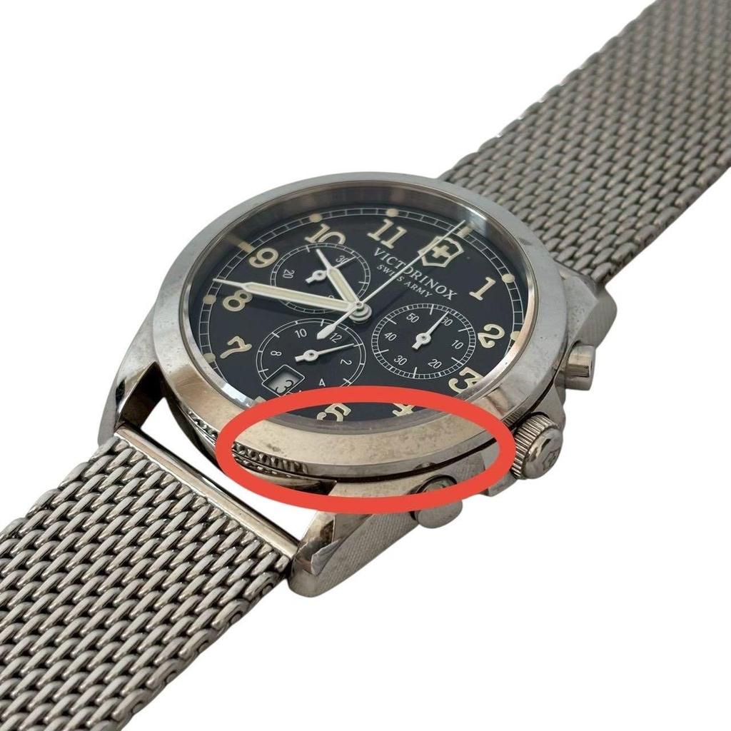 Used VICTORINOX SWISS ARMY Men's Watch Chronograph Stainless Steel Silver Sapphire Crystal 100m Water Resistant with Box 241589 Victorinox