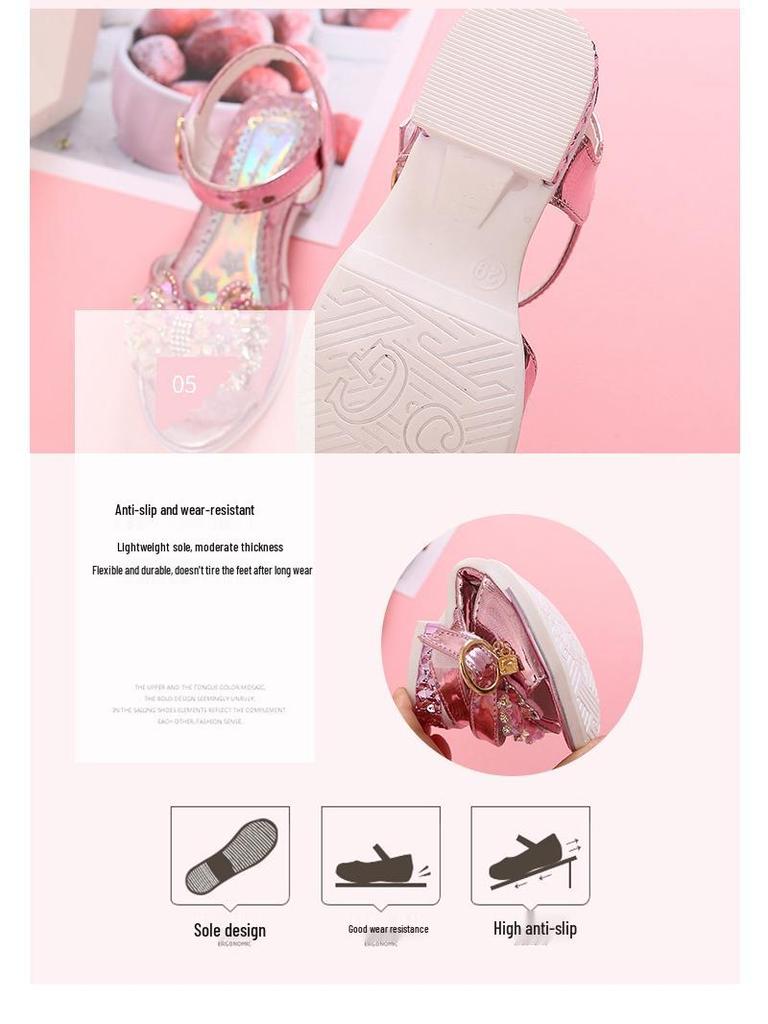 Girls' Princess Rhinestone Bow Sandals - Trendy Summer 2023 Fashion for School Students