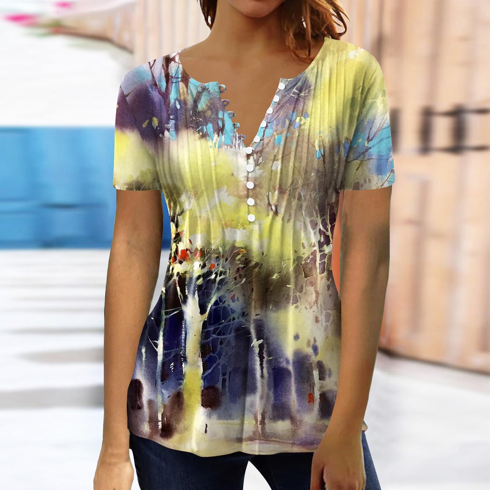 

Женская модная повседневная футболка с коротким рукавом и пуговицами в стиле ретро с круглым вырезом и топом XXXL жёлтый