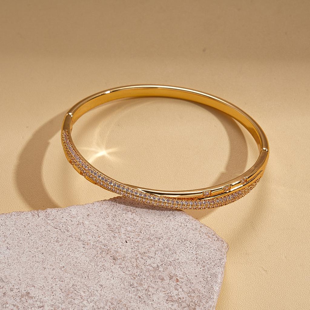 18k real gold electroplated zircon round cross buckle bracelet versatile temperament jewelry