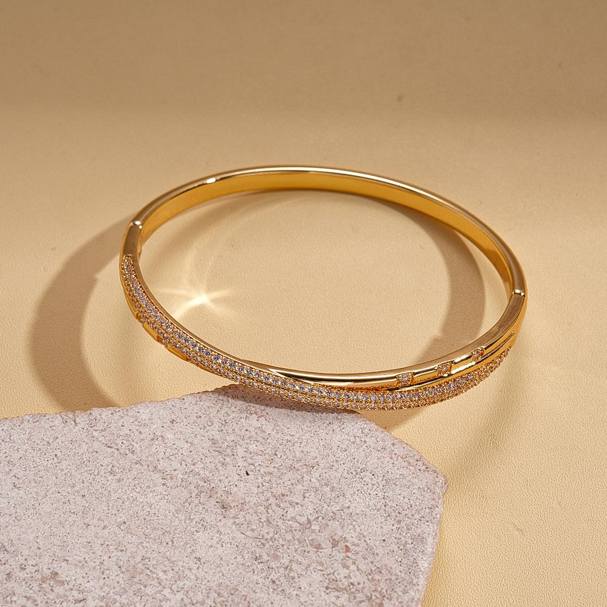 18k real gold electroplated zircon round cross buckle bracelet versatile temperament jewelry