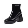 Candy Color Women Boots Custom Square Toe Patent Leather High Heels Ankle Boots Women Platform Shoes Winter Pumps Botas WSH4986