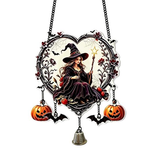 Halloween Party Supplies Acrylic Love Heart Wreath Ornament, Cartoon Owl Ghost Witch Ornaments Skeleton Hanging Decor, Festive Decoration Pendant with