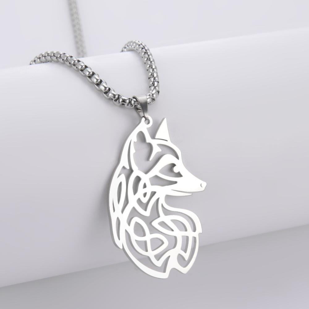 Vintage Celtics Knot Fox Pendant Necklace Viking Animal Loki Dragon Nordic Amulet Stainless Steel Jewelry Gift for Men Women
