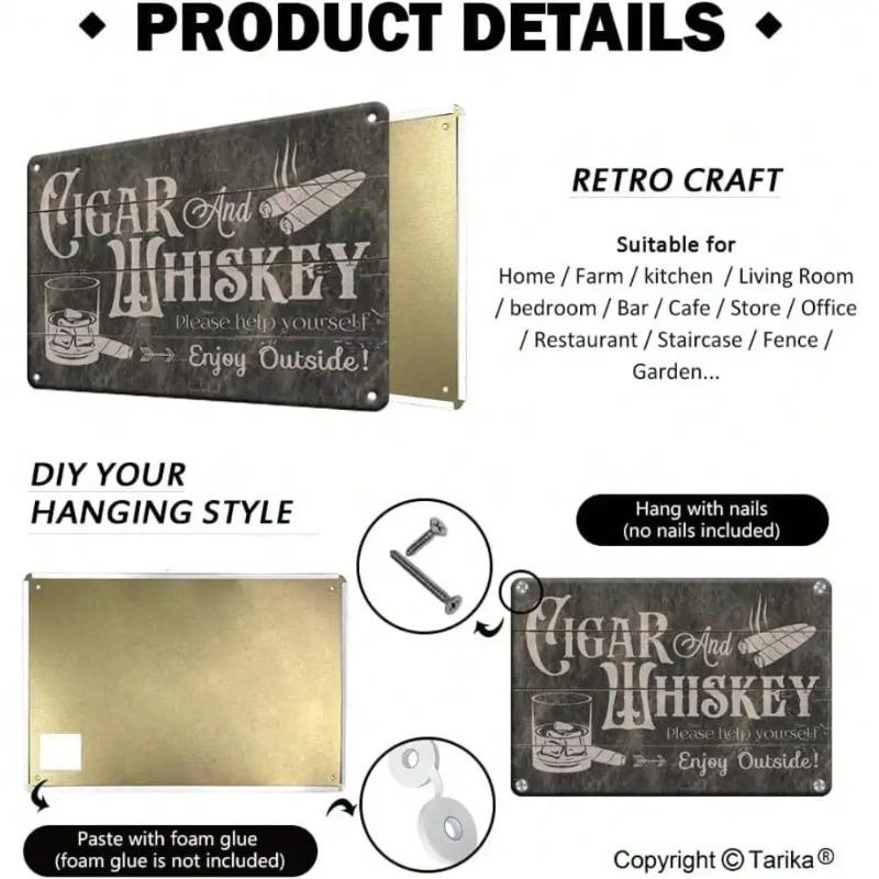 Vintage Metal Sign for Men Retro Cigar Whiskey Bar Decor Man Cave Gift
