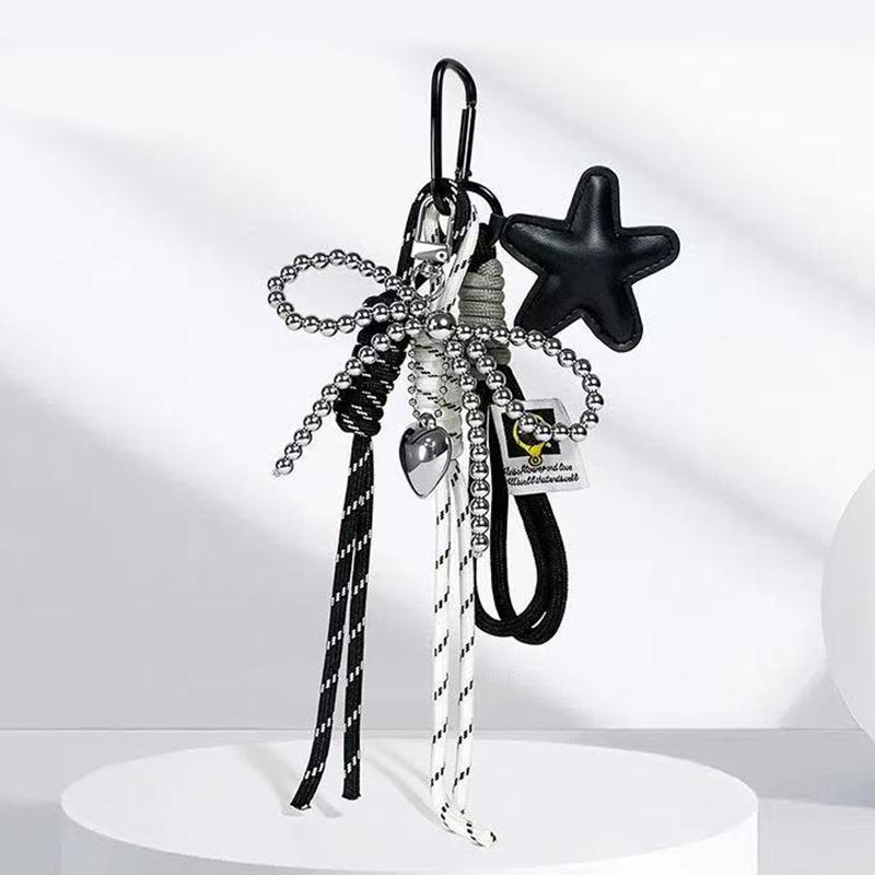 Fashion Starfish Keychain with Cute Balloon Dog Leather Charm Maximalist Braided Rope Bag Ornaments Women's Accessory