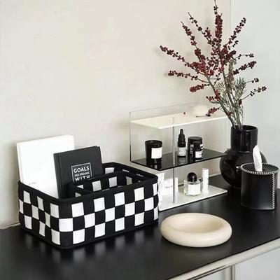 Decorative Square Stylish Multi-purpose Nordic Felt Black And White Checkerboard Storage Basket Storage Basket