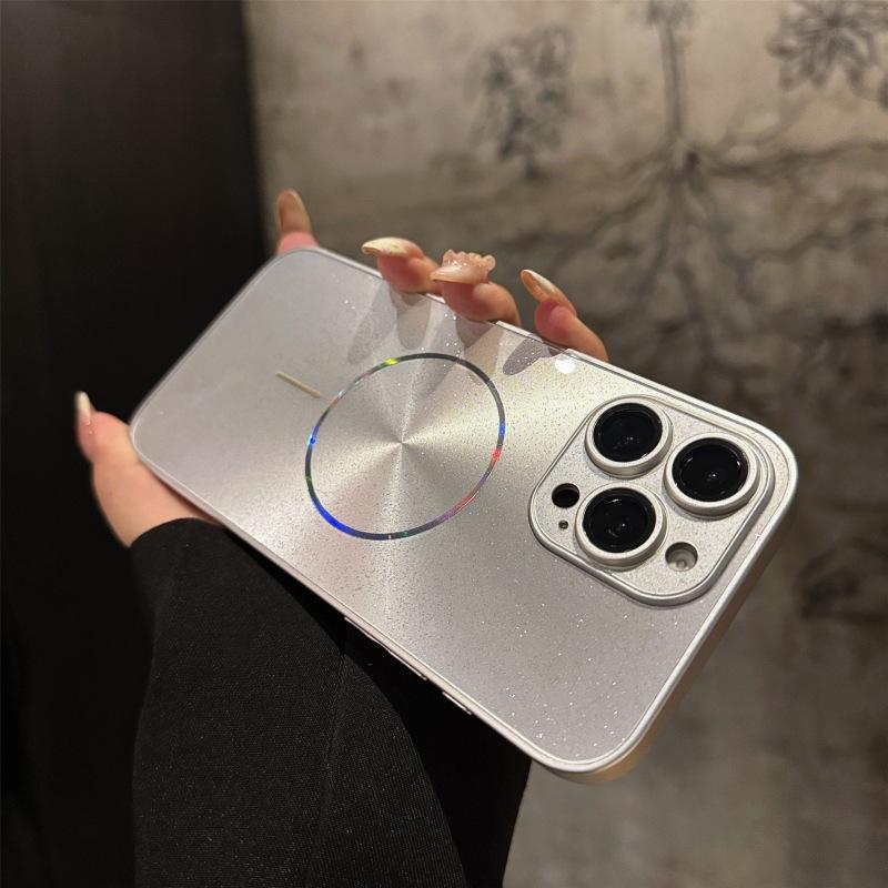 For IPhone 16 Promax Ice Crystal Sparkling Powder Phone Case for Apple 15 All Inclusive Anti Drop Magnetic Simple Protective Cover