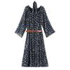 Zhu Zhu Style French Retro Chiffon Floral Long-Sleeve Dress for Women - Autumn Holiday Slim Fit