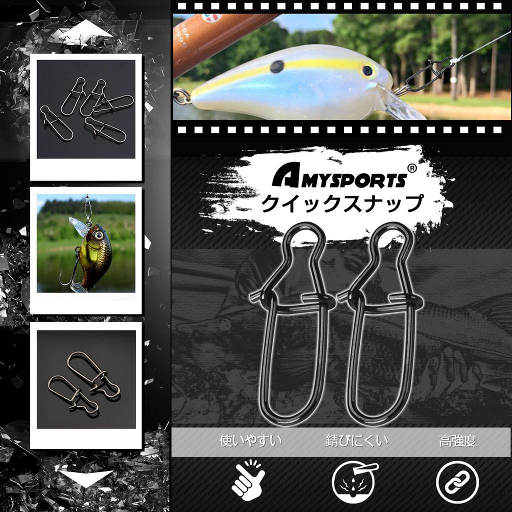 AMYSPORTS Schnell drehende Edelstahl-Wirbel für und 49kg 100 Stück Snap-Clips, Stahl, Jigging, Eierangeln, Jigging, Stärke,