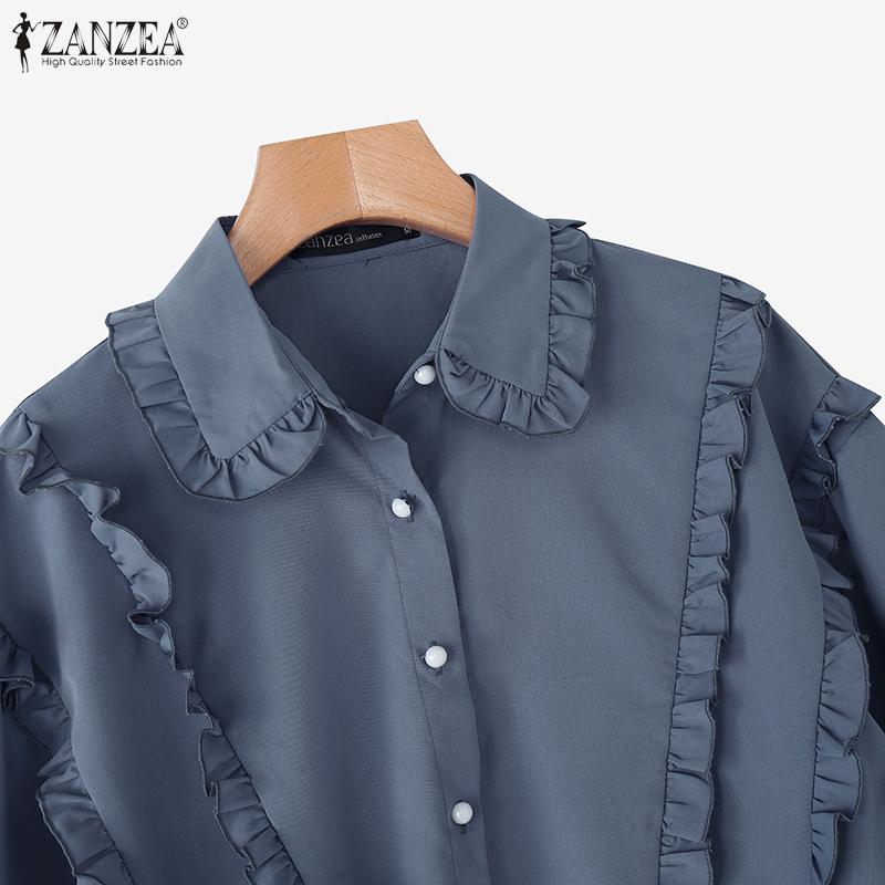 ZANZEA Women Turn Down Collar Loose Causal Long Sleeve Blouse