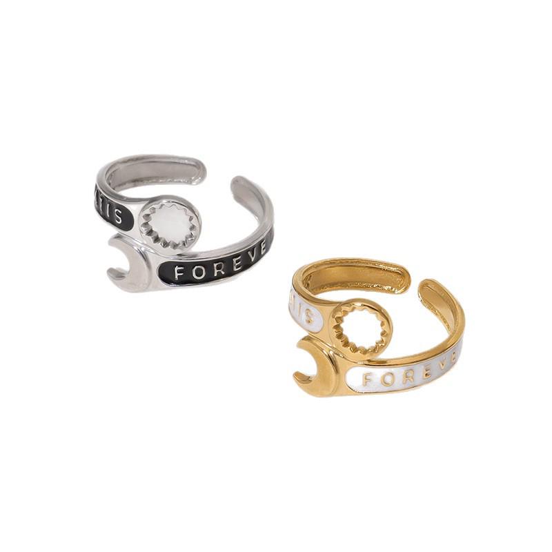 Edelstahl Schraubenschlüssel Design Ring: Damen Modeschmuck 18 Karat Gold Industrieller Stil