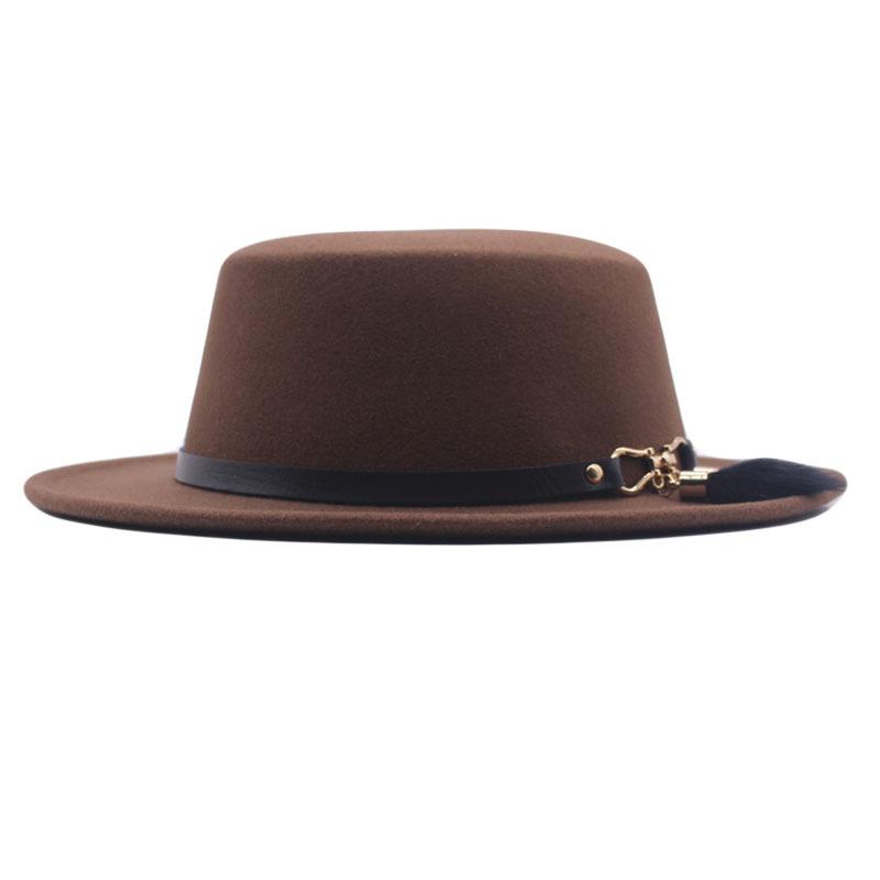 Nouveau chapeau haut de forme à dessus plat pour l'automne et l'hiver, accessoires en fourrure de lapin, chapeau en laine, chapeau panama jazz, chapeau en feutre à larges bords