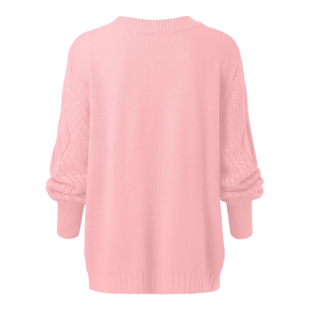 Women's Fashion Casual Round Neck Long Sleeve Cable Knit Sweater Top