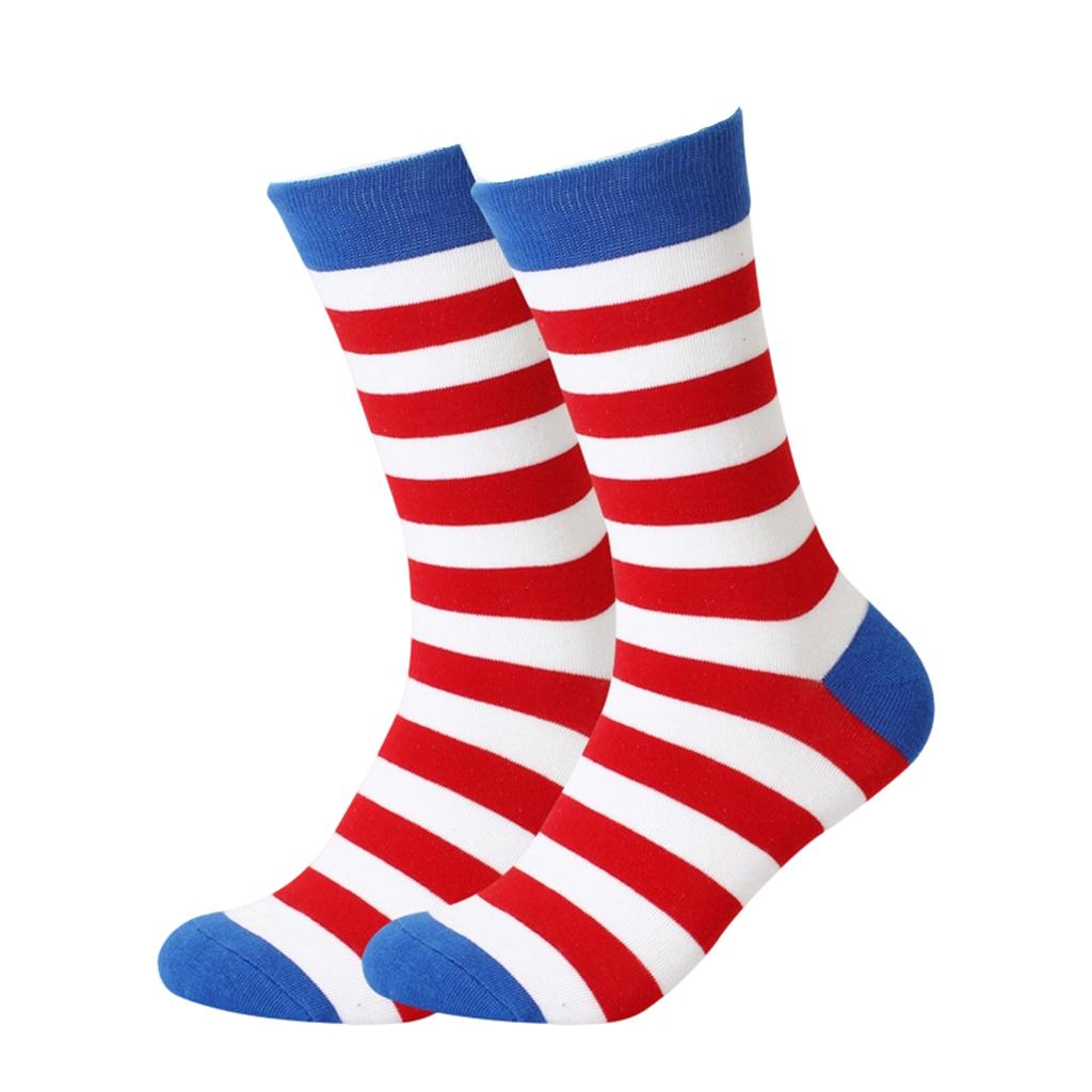Men's Independence Day Flag Socks, Color Blocked Striped Middle Socks
