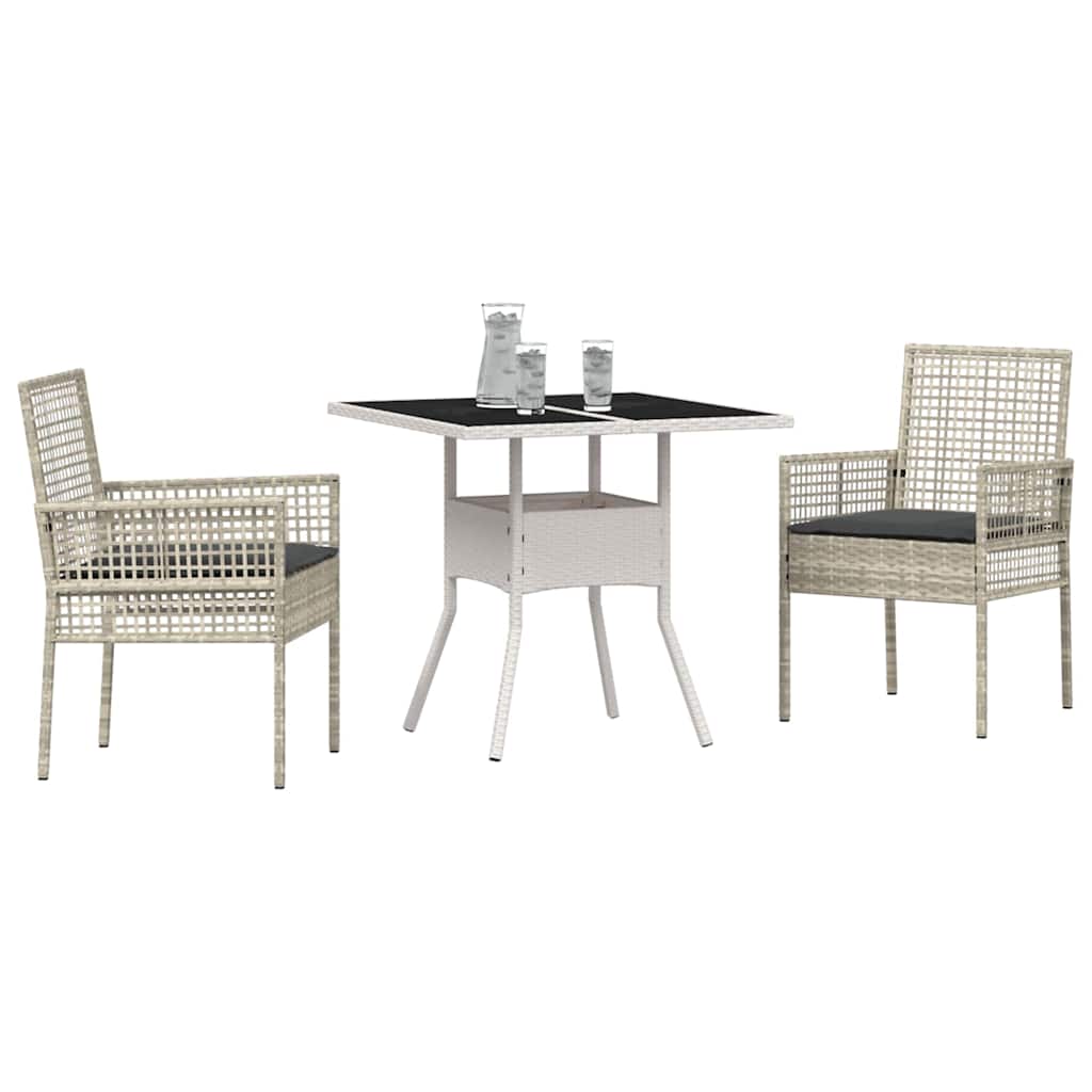 Garden Dining Set 3 Pcs Light Grey Poly Rattan