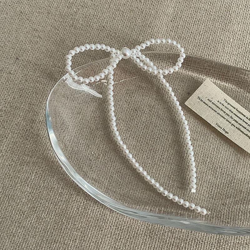 Elegant Faux Pearl Hollow Bow Tassel Drop Earrings For Women Office Career Jewelry