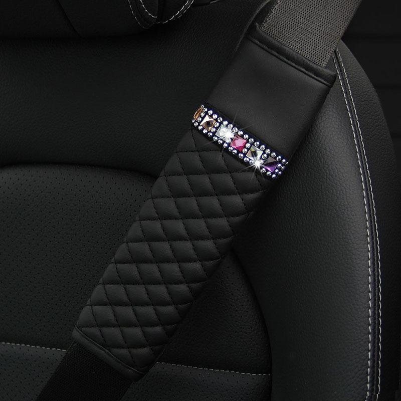Rhinestone Leather Breathable Car Seat Belt Shoulder Pad Protective